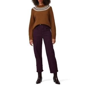 SEA New York Brown Wool  Novelty Fair Isle Mock Neck Pullover Sweater Sz M